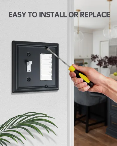 Vista 7 de Switch Plates Outlet Covers, 1-Pack Metal Wall Plate, Black Finish Midsize 1 Toggle 1 Decorator Combo Wall Plate, Ideal for GFCI Outlets, Light