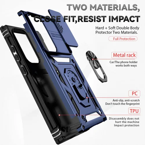 Vista 5 de Funda para Galaxy S23 Ultra, con funda para cámara, [grado militar] 16 pies. Funda probada contra caídas con funda protectora magnética para S23 Azul