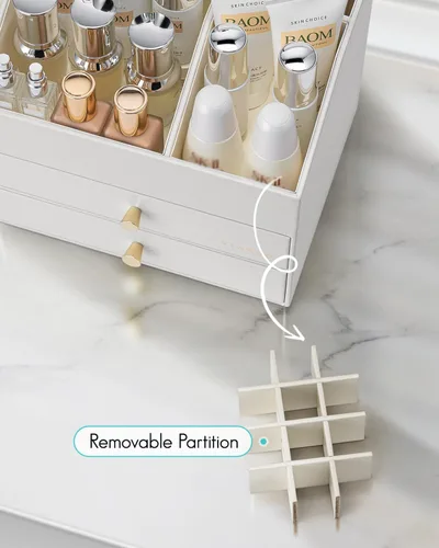 Vista 4 de VLANDO Organizador de maquillaje de 3 capas con 2 cajones grandes para A. Blanco