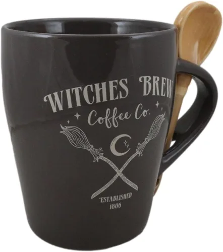 Vista 5 de Ebros Gift Wicca - Juego de tazas y cucharas de cerámica con mango de cuchara y taza de café de 15 onzas