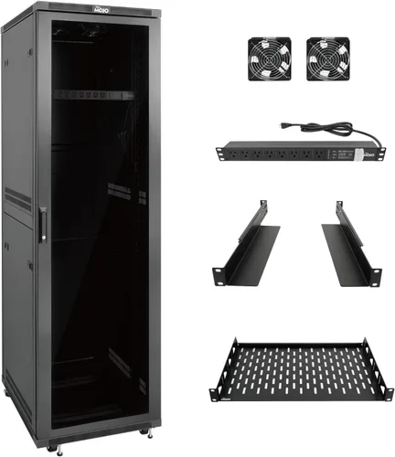 Vista 11 de Tecmojo Gabinete de rack de red, estante de servidor de 27U, profundidad de 23.6 pulgadas, soporta hasta 1800 libras, gabinete con cerradura