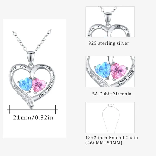 Vista 5 de Cuoka Collar de plata de ley 925 con texto en inglés "I Love You to The Moon and Back
