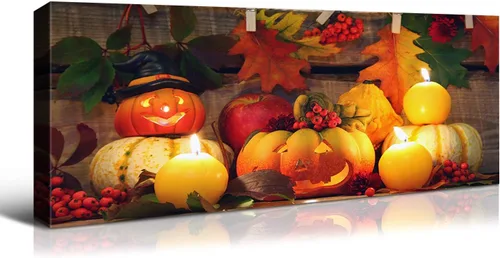 Vista 25 de Denozer - Decoración de pared de calabaza de Halloween, pósteres de regalo, decoración del hogar, arte de pared, imágenes en lienzo HD, estiradas