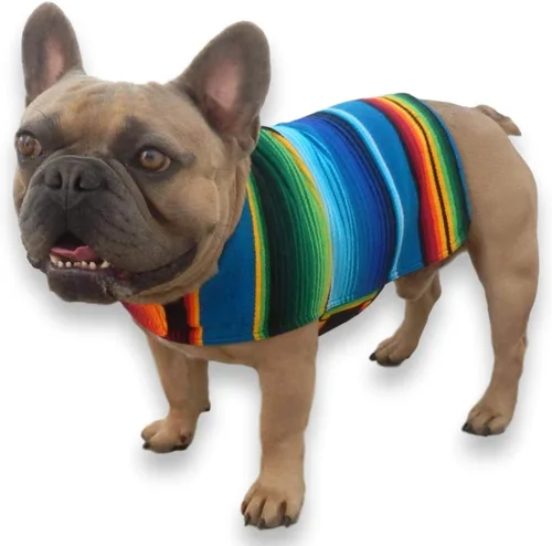 Vista 14 de Poncho de perro hecho a mano de Authentic Mexican Blanket; ropa para perros, suéter, abrigo, XXS
