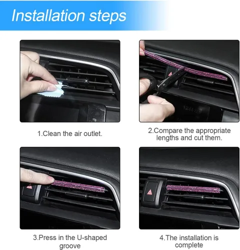 Vista 4 de Adorno de Rejilla de Ventilación Bling para Coche, 10 PCS Tiras Decorativas de Diamantes de Imitación Hechas a Mano para Todas las Salidas de Aire