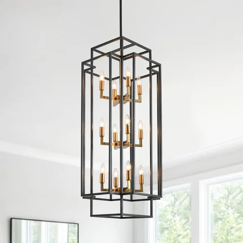 Vista 13 de Lámpara de araña de granja de 16.5 pulgadas, lámpara colgante de techo industrial de 4 luces, accesorios de iluminación modernos para vestíbulo