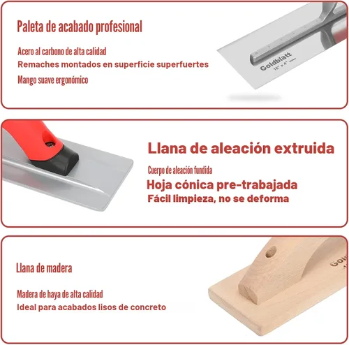 Vista 5 de Goldblatt Juego de herramientas manuales de mampostería de 8 piezas, incluye paleta de acabado, llana de calibración, ranura, bordeadora, flotador