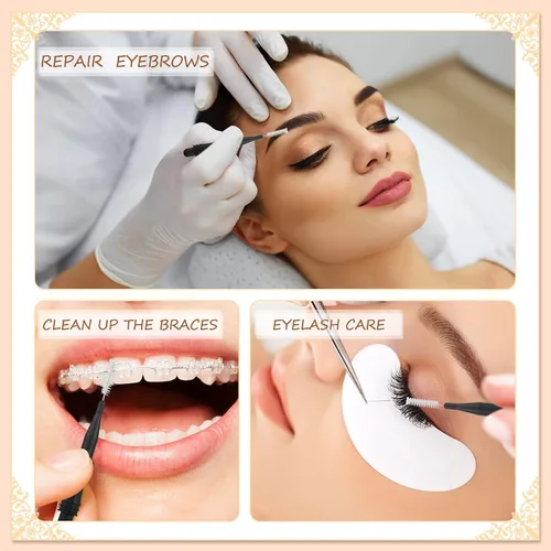 Vista 7 de Vesici 200 piezas de micro cepillos para cejas con tapa, cepillo multifuncional para laminación de cejas, peine de pestañas, carrete de cejas