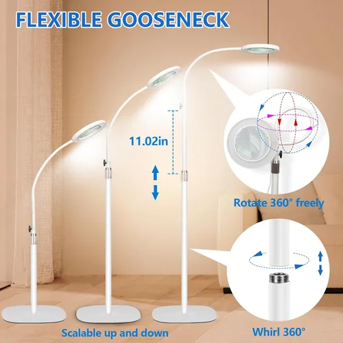 Vista 5 de [Usado] HITTI Lupa de 10 veces con luz y abrazadera, lámpara de pie con lupa manos libres con cuello de cisne flexible, 3 colores regulable