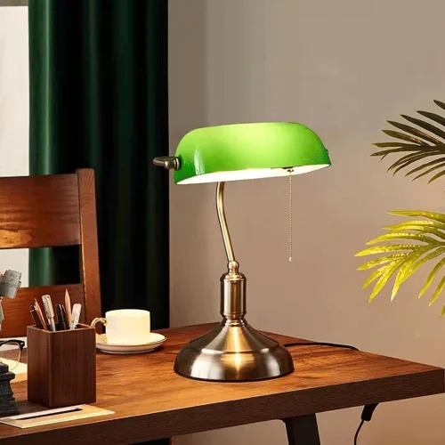 Vista 2 de American Vintage Alloy Glass Desk Lamp Creative Green Bedroom Study Work Light Office Counter Reading Table Villa