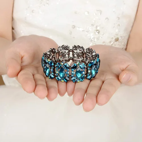 Vista 4 de EVER FAITH Pulsera elástica de novia elegante estilo vintage para mujer