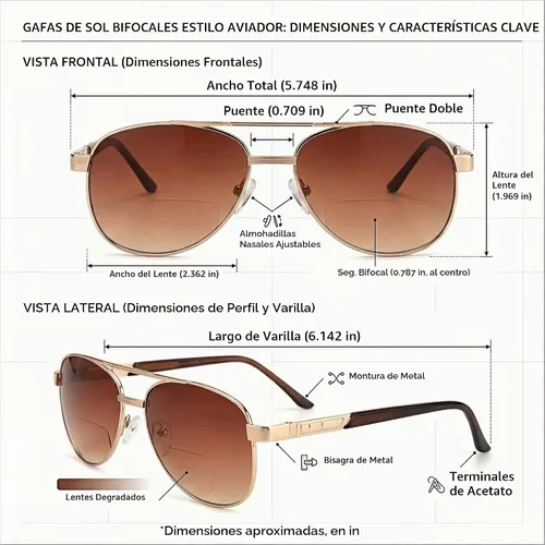 Vista 2 de Gafas de lectura bifocales para lectura y gafas de sol unisex Marco marrón (Brown Frame)