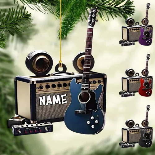 Vista 8 de Adorno de guitarra personalizado 2025, adorno de Navidad de guitarra acústica con nombre personalizado, regalo para guitarristas y amantes
