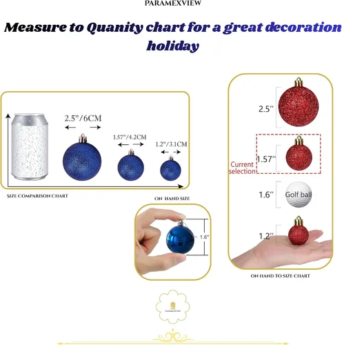 Vista 6 de Paramexview® Juego de 24 bolas de Navidad, 40mm/1.57", bolas colgantes para árbol de Navidad inastillables, decoración con gancho precolocado Azul