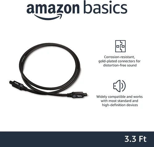 Vista 2 de Amazon Basics Toslink - Cable de audio óptico digital, multicanal, para sistema de audio, barra de sonido, cine en casa, conectores chapados en oro