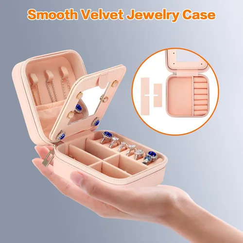 Vista 5 de LETURE Joyero de viaje pequeño joyero organizador de joyas con espejo, regalos únicos para mujeres, adolescentes, niñas, mamá, abuela, regalos