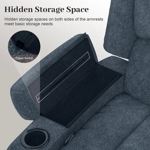 Vista 6 de Yolsali Sofá reclinable, sofá reclinable manual de 3 plazas con cojín de 2 niveles, sofás reclinables para sala de estar con consola removible