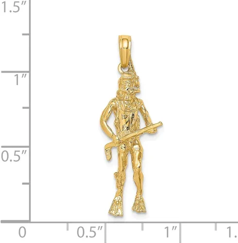 Vista 3 de Jewels By Lux 14K Yellow Gold 3D Scuba Diver Pendant