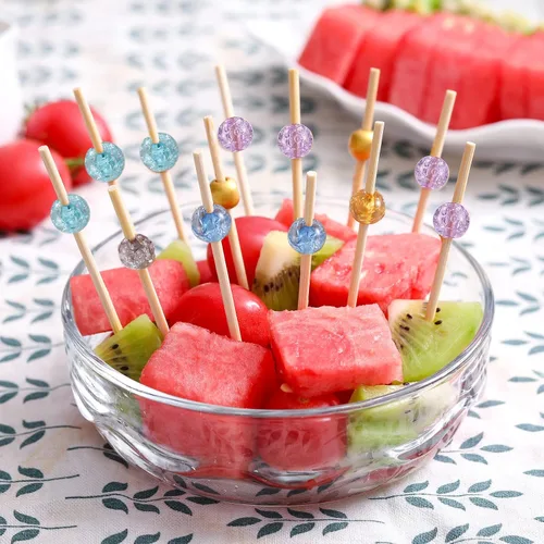 Vista 7 de 200 piezas de palillos de cóctel, palillos de dientes de 4.7 pulgadas para aperitivos, brochetas de bambú para cóctel y bebidas, postres