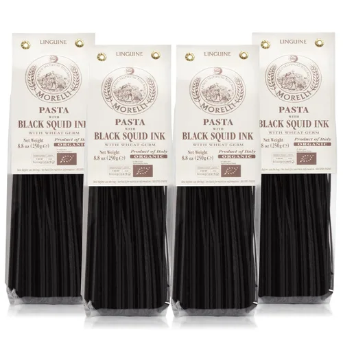 Vista 10 de Morelli Squid Ink Pasta Linguine – Fideos de pasta negra orgánica, sémola de trigo duro, italiano Nero Di Seppia Hecho en Italia – 8.8 oz (250 g)