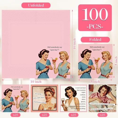 Vista 2 de Watersay 100 piezas de divertidas servilletas de cóctel, servilletas de cóctel "Llámame", servilletas decorativas retro para fiestas de Navidad