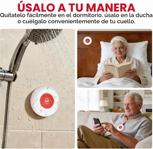 Vista 5 de CallToU Botón de llamada para personas mayores en casa, campana de llamada inalámbrica de 500 pies con 1 vibrador portátil y 1 receptor enchufable