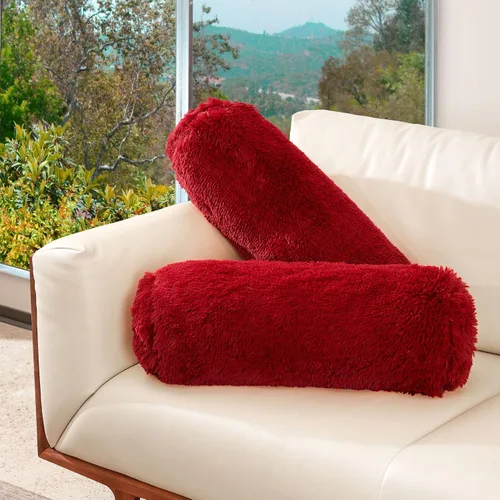 Vista 10 de Cheer Collection Juego de 2 almohadas de cojín peludas, almohadas cilíndricas decorativas para cama y sofá, almohada de cuello redondo, almohada