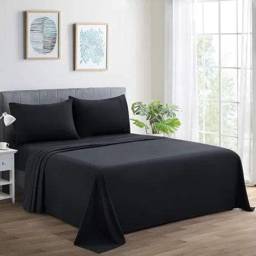 Vista 16 de Marina Decoration Juego de sábanas de 600 hilos de algodón percal de fibra larga ultra suave para todas las estaciones, 4 piezas con 2 fundas
