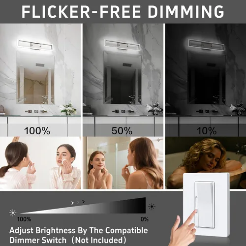 Vista 3 de Luces de tocador de níquel cepillado para baño, luces LED regulables para baño, luz de tocador moderna de 24 pulgadas, 6000 K