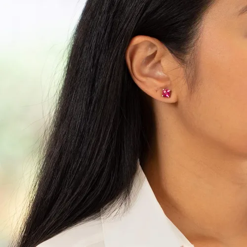 Vista 2 de Peora Aretes de rubí creado en oro blanco de 14 quilates para mujer, hipoalergénicos, corte cojín de 0.236 in, 2.50 quilates en total, espalda
