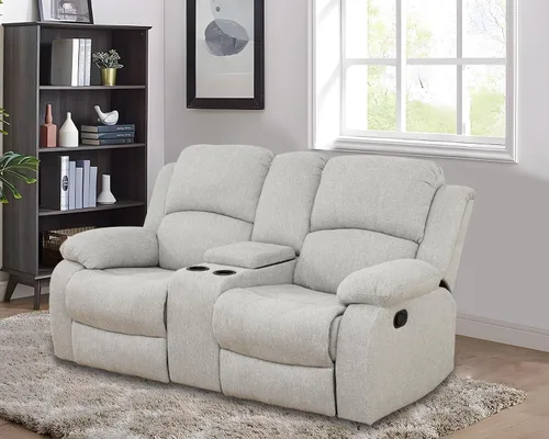 Vista 24 de Juego de sofá reclinable manual para sala de estar, juego de muebles de 3 piezas, sofá reclinable de tela Courduroy y dos sillas con mesa Azul