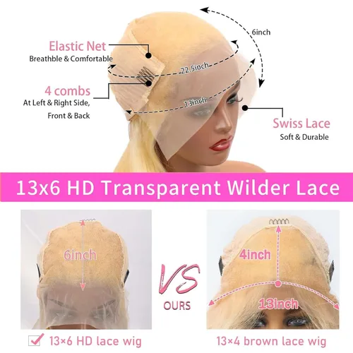 Vista 2 de Peluca de cabello humano con encaje frontal 613 de 20 pulgadas, 200 de densidad, cabello humano rubio de 13 x 6 pulgadas, pelucas de encaje frontal
