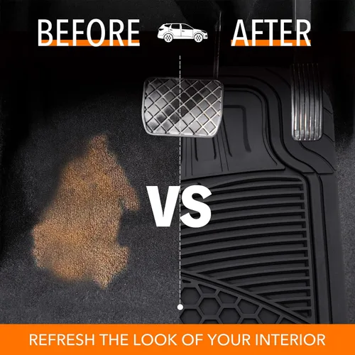 Vista 6 de Amazon Basics Alfombrillas de coche resistentes de PVC imitación goma, universales de lujo, para todo tipo de clima, ajuste universal para 95%