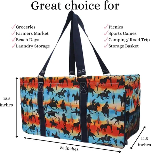 Vista 366 de NGIL Bolsa de comestibles reutilizable extra grande plegable de gran tamaño para comestibles, almacenamiento, picnic, playa, Estampado