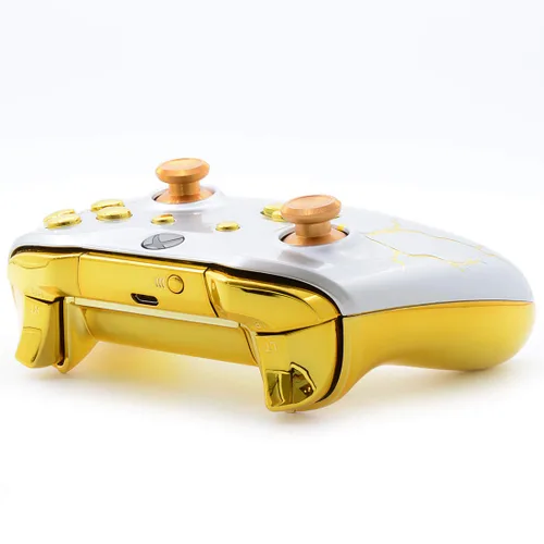 Vista 5 de Gold Thunder" UN-MODDED Custom Controller compatible with Xbox One SX Unique Design (with 3.5 jack)