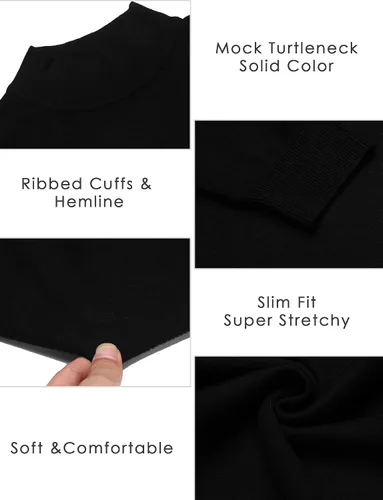 Vista 5 de COOFANDY Suéter de cuello alto falso para hombre, ajuste delgado, informal, básico, suéter térmico de punto