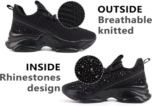 Vista 2 de MAIITRIP Zapatos deportivos con diamantes de imitación para mujer, zapatos brillantes de punto de malla con brillantina, zapatos elegantes y gruesos