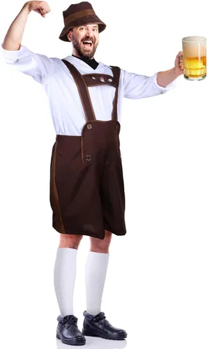 Vista 6 de SATINIOR Disfraz de Oktoberfest bávaro para hombre, disfraz de hombre bávaro alemán, taza de cerveza de vidrio con asa para fiesta de Halloween