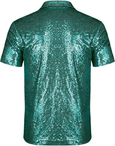Vista 3 de AstoSeu Camiseta polo de manga corta con lentejuelas brillantes de los años 70 para hombre, para discoteca, fiesta, tallas S-XXXL