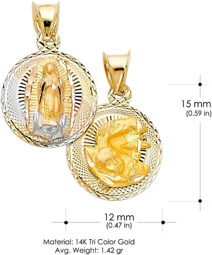 Vista 3 de Ioka Colgante de Guadalupe Virgen María con sello de doble cara de oro de 14 quilates con cadena Valentino de 0.059 in