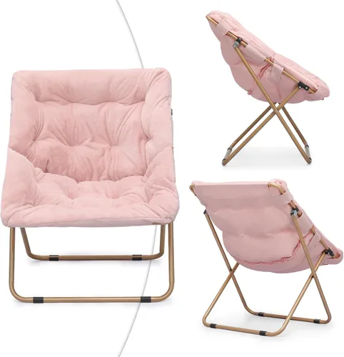 Vista 7 de Magshion Silla plegable con platillo para adultos, cómodo asiento de lectura, asiento de piel sintética con marco de metal acolchado grueso