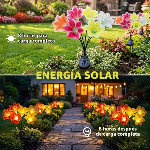 Vista 4 de Rempry Paquete de 2 luces solares de lirio de jardín, multicolor
