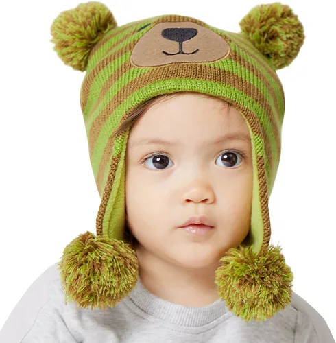 Vista 6 de Muryobao Gorro de punto con forro polar cálido para niños pequeños con orejeras para bebés y niñas