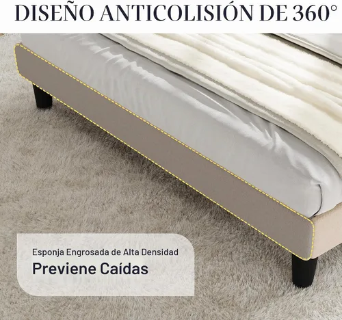 Vista 6 de Allewie Base de cama de tamaño matrimonial con cabecera copetuda con botones en la parte trasera, marco de cama tapizado moderno con soporte