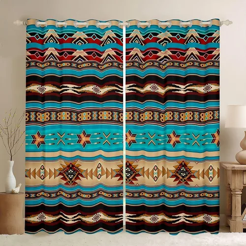 Vista 34 de Cortinas opacas de estilo bohemio occidental de 76 x 45 pulgadas, cortinas y cortinas de atrapasueños de vaca, cortinas del suroeste, cortinas