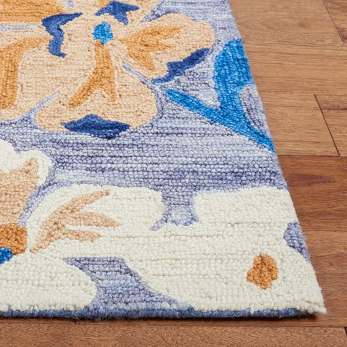 Vista 3 de SAFAVIEH Jardin Collection - Alfombra de pasillo, 2 pies 3 pulgadas x 8 pies, azul y marfil, lana floral hecha a mano, ideal para zonas de alto