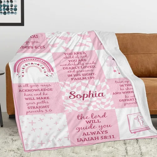 Vista 4 de Artsadd Regalos cristianos para niña, mantas personalizadas con nombre – Am a Child of God – Manta personalizada inspiradora para cumpleaños