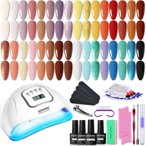 Vista 12 de JODSONE Juego de 23 esmaltes de uñas de gel con base, capa superior brillante y mate, multicolor, de larga duración, adecuado para todas