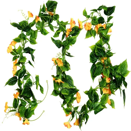 Vista 17 de AirSun Vid de flores artificiales de gloria matutina, 2 plantas colgantes de 15 pies, guirnalda de seda falsa de plantas verdes falsas