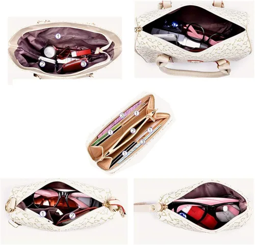 Vista 8 de Juego de 6 bolsos para mujer, de piel sintética, multiusos, clásico, bolsa de hombro